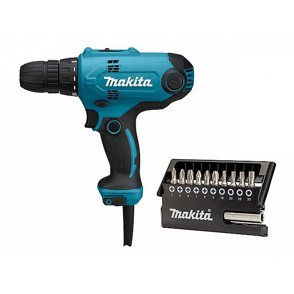 Дрель-шуруповерт MAKITA DF 0300 в кор. + набор бит (11 шт.) (320.0 В, 2 скор., 56 Нм, 1500/450 об/мин)