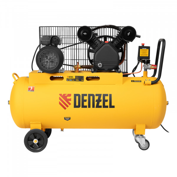Компрессор воздушный DENZEL BCV2200/100, ременный привод, 2.2 кВт, 100 литров, 370 л/мин