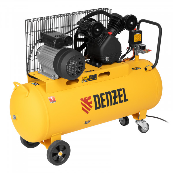 Компрессор воздушный DENZEL BCV2200/100, ременный привод, 2.2 кВт, 100 литров, 370 л/мин