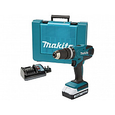 Аккум. ударная дрель-шуруповерт MAKITA HP 457 DW в чем. (18.0 В, 1 акк., 1.5 А/ч Li-Ion, 2 скор., 42 Нм, шурупы до 13 мм)
