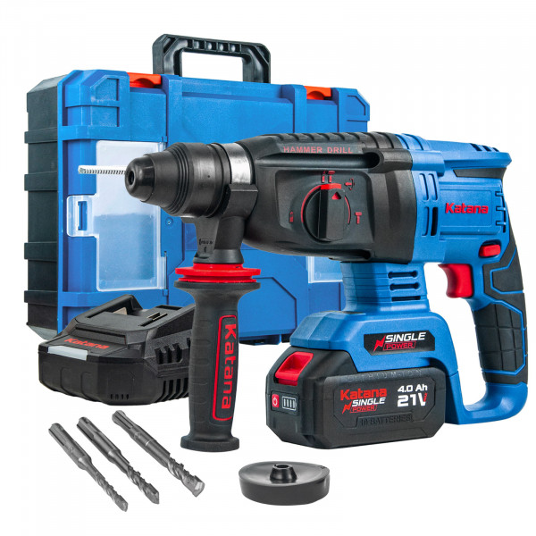 KATANA KRH6501.00 Перфоратор аккумуляторный KATANA RH6501 (21В,1*4Ач, бесщеточный.,2,6 Дж,3 режима,SDS+,3 сверла,кейс)
