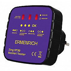 Тестер розетки Ermenrich Zing ST30 (50Гц, 230В, класс перенапряжения III 300В, фиолетовый)