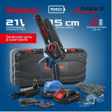 Пила цепная аккумуляторная KATANA AP4208-1(21В,2x2Ач,шина15см,защ.кож.,смазка цепи,бесключ.,кейс)