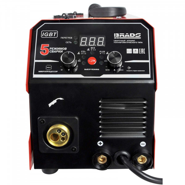 BRADO BMIG/MMA-220L-24.00 Полуавтомат сварочный BRADO MIG/MMA-220L-24 (220А; МИКРОПРОЦЕССОР; MIG/FLUX/MMA/TIG; еврорукав 3м)