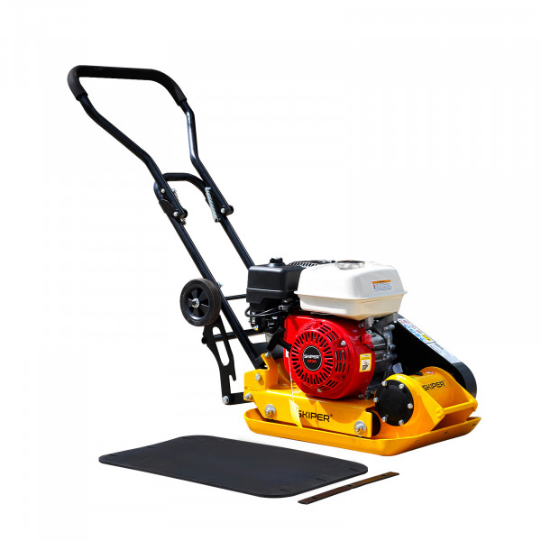 SKIPER SC60HWM.00 Виброплита SKIPER C60H-WM (Honda GX160, 5.5л.с., плита 53х37см., 11кН, 25м/мин, рез. ковр, колёса)