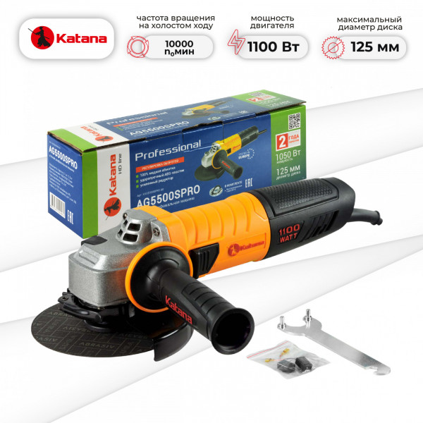 KATANA KAG3000-1.00 Углошлифмашина одноручная KATANA HD line AG3000-1 PRO (1100Вт, SDS кожух, SDS гайка)