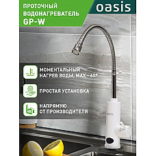 Водонагреватель проточный Oasis GP-W (3,3кВт, 1,2", 6бар, гибкий излив, дисплей, УЗО)