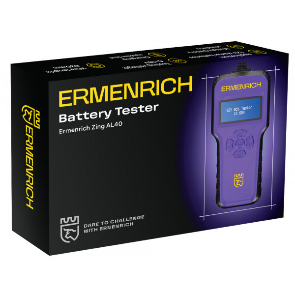 ERMENRICH 83823 Тестер аккумуляторный Ermenrich Zing AL40 (6-18В, EN 61326-1:2013, 200Ач, фиолетовый)