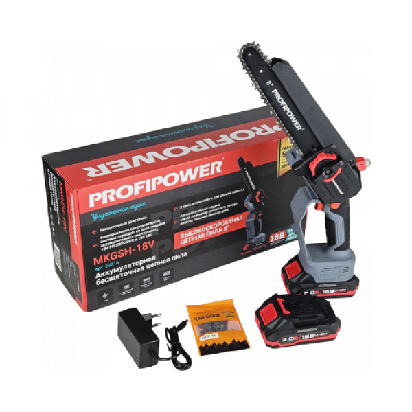 Аккумуляторная цепная пила бесщеточная E0216 PROFIPOWER MKGSH-18V