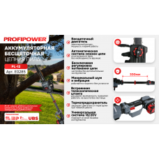 Аккумуляторная цепная пила E0285 PROFIPOWER PL-12 с телескопической штангой