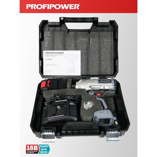 Аккумуляторный гайковерт бесщеточный ударный E0187 PROFIPOWER T-2000N