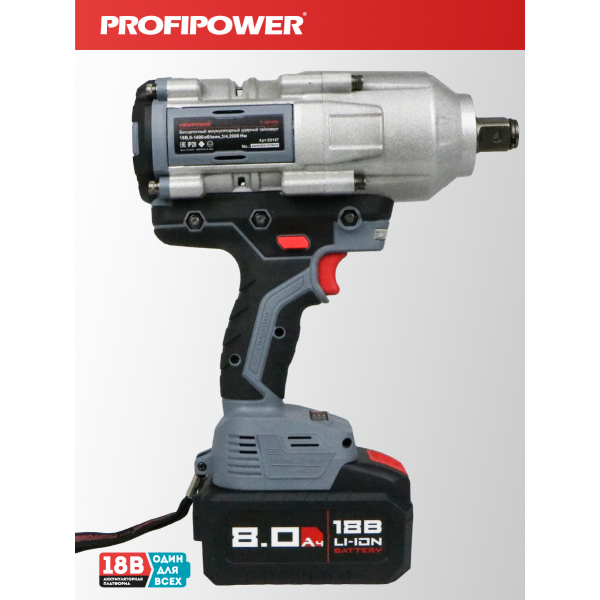 Аккумуляторный гайковерт бесщеточный ударный E0187 PROFIPOWER T-2000N