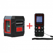 Лазерный нивелир E0335 PROFIPOWER 2 лучей NL-02G + Дальномер лазерный E0268 PROFIPOWER 60 метров PLD-60