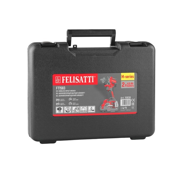 Felisatti FT1583(15838) Аккумуляторный ударный гайковерт, 18 В, 650 Нм, 2 аккум.,4,0 Ач,ЗУ 4А, кейс, М-серия