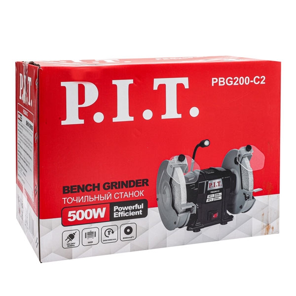 PIT PBG200-C2 Станок точильный электрич. P.I.T., 500 Вт, 2950 об/мин, Ø200х12.7х20/200х32х20 мм, LED, п/з