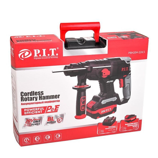 PIT PBH20H-22A/1 Перфоратор аккумуляторный, 20 В, 1,5 Дж, 0-1150 об/мин, 0-5500 уд/мин, 1 АКБ и ЗУ