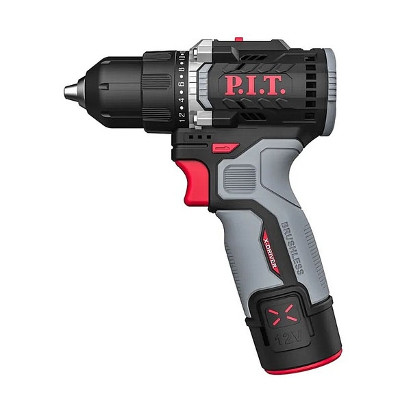 PIT PBM12K-10B/1 Дрель бесщеточная аккумуляторная X-DRIVER, 12 В, 35 Нм, патр 10 мм, 2ск., АКБ 1,5 Ач, ЗУ PIT