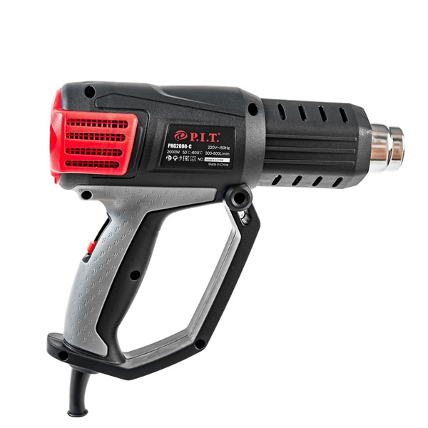 PIT PHG 2000-C Термопистолет, 230В., 50Гц., 2 кВт.2000Вт. 9А.,50-600*С, три положения потока воздуха,насадки