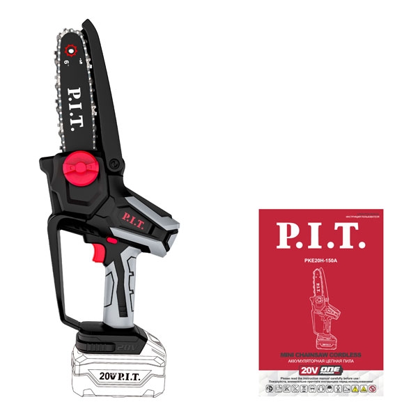 PIT PKE 20H-150A Пила цепная аккум. мини P.I.T. SOLO, 20В, шина 6"/150мм, 3100об/мин, ск. цепи 6,5 м/с