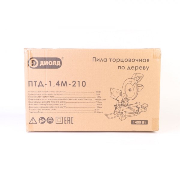 ДИОЛД ПТД-1,4М-210 Пила торцовочная по дереву, 1400 Вт, 210*25,4*2,8 мм, 5000 об/мин
