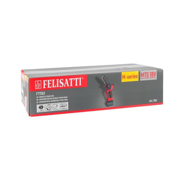 Felisatti FT1161 Felisatti Аккумуляторная цепная пила, 18 В, 5400/7000 об/мин, 6''(картон, без аккум.)
