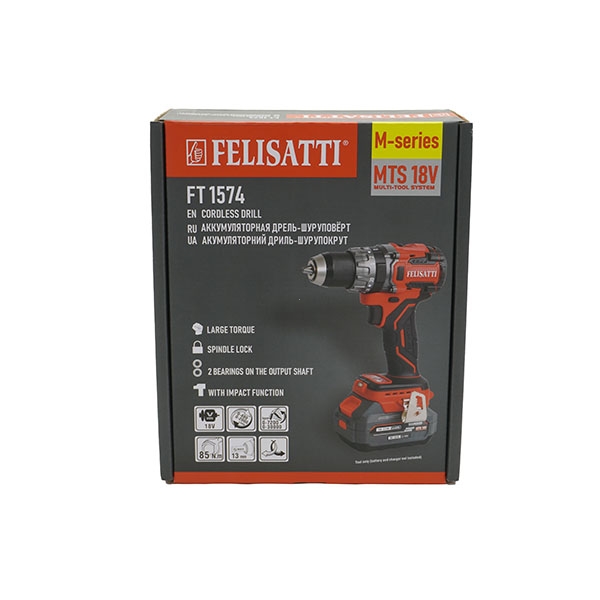 Felisatti FT1574 Аккумуляторная дрель-шуруповерт 85Нм (картон, без аккум.), М-серия