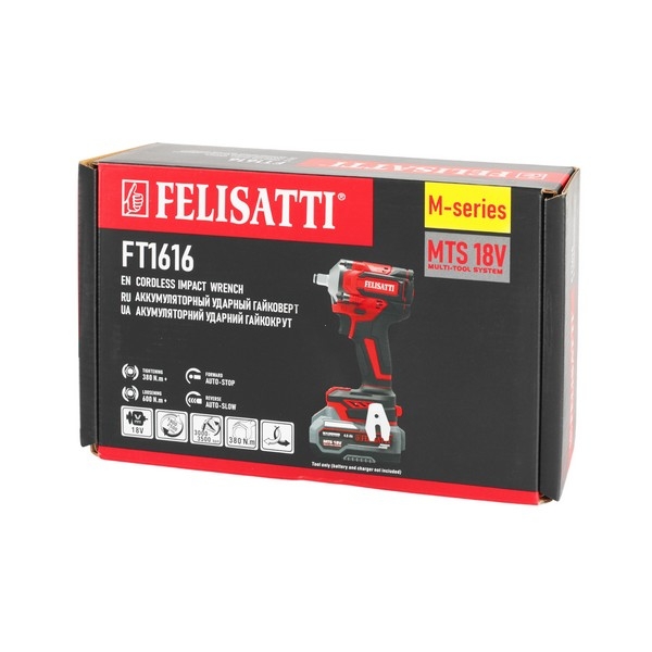 Felisatti FT1616 Felisatti (1616) Аккумуляторный ударный гайковерт 380Нм (картон, без аккум.)