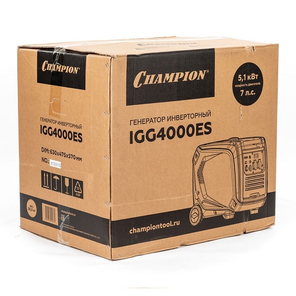 CHAMPION IGG4000ES Генератор инверторный CHAMPION IGG4000ES (4/4,4 кВт, 7лс, 12л, 38,5кг, эл.старт, закрытый корпус)