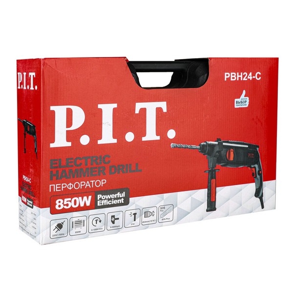 PIT PBH24-C Перфоратор, 230В., 3-реж. гор., 850Вт., 1000 об/мин., 2,4дж., SDS+ , 5000 уд/мин.