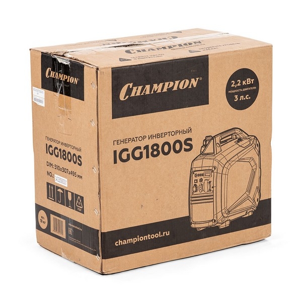 CHAMPION IGG1800S Генератор инверторный CHAMPION IGG1800S (1,8/2,0 кВт, 3лс, 4л, 18кг, закрытый корпус)