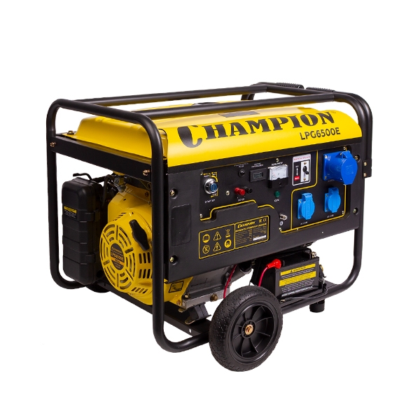 CHAMPION LPG6500E Генератор, бензин+газ 5/5,5 кВт, 16 л.с., 25 л, 12 В, эл.стартер, счетчик колеса