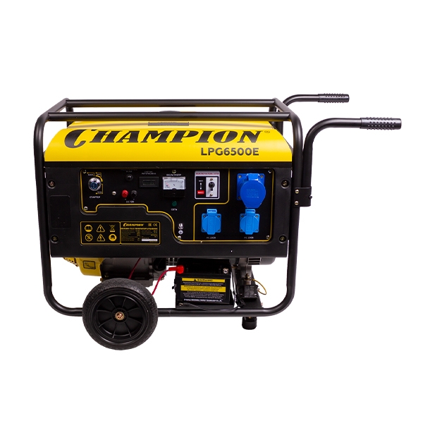 CHAMPION LPG6500E Генератор, бензин+газ 5/5,5 кВт, 16 л.с., 25 л, 12 В, эл.стартер, счетчик колеса