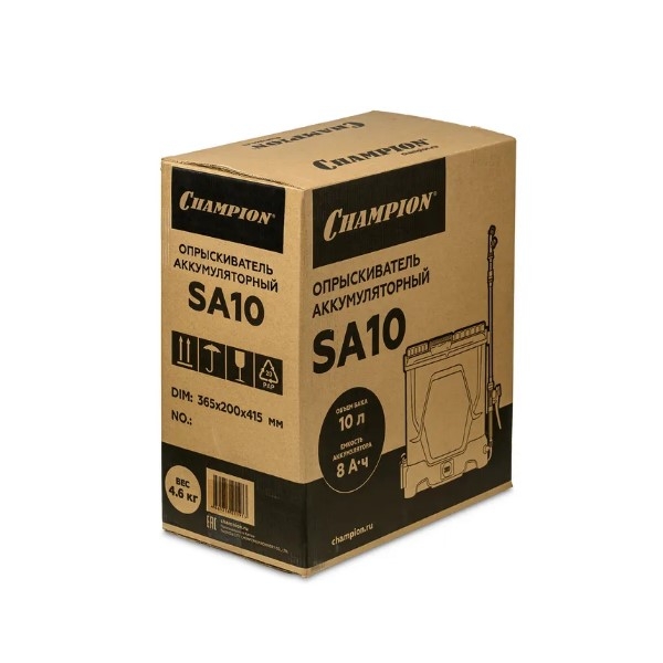 CHAMPION SA10 Опрыскиватель аккумуляторный, АС акк., бак 10л, 12В, 8Ач, 3,1 л/мин