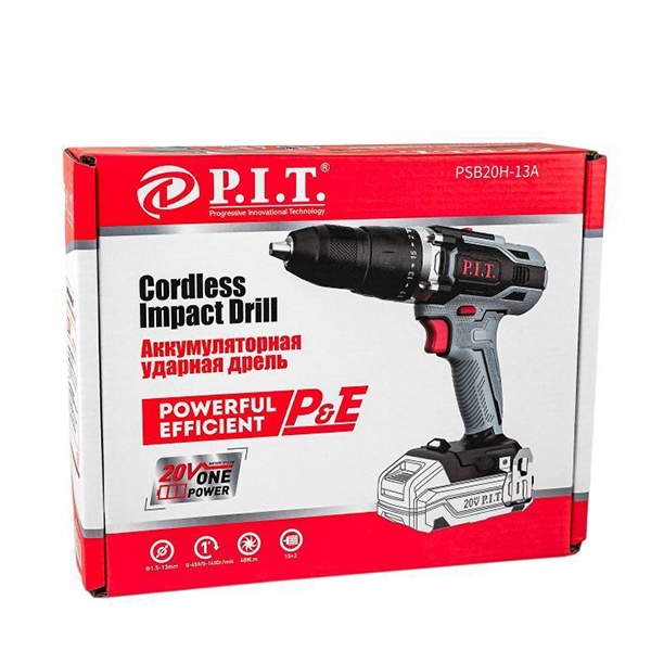 PIT PSB20H-13A Дрель ударная аккумуляторная, li-ion, 20 B., 48Hм.,метал.патрон 13мм.,0-450/0-1450 об/мин. Без АКБ и ЗУ.