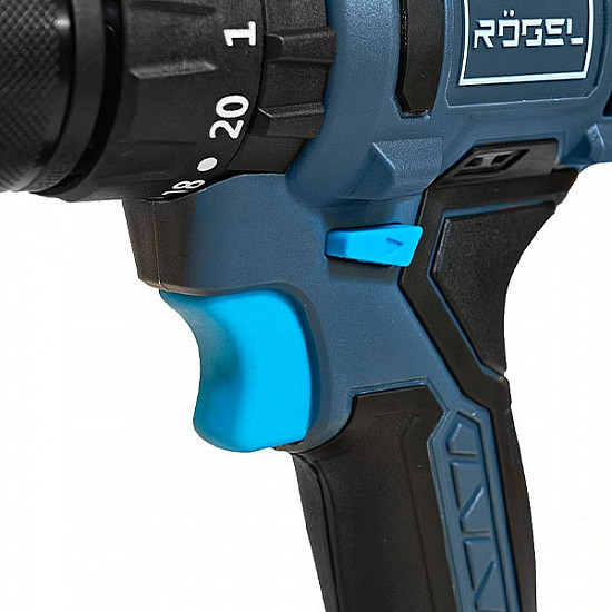 RÖGEL CDR-2020BL Дрель-шуруповёрт бесщёточная аккум. ударная RÖGEL, 20 В, 0-350/0-1350 об/мин, 0-30000 уд/мин, патрон 13 мм, 2.0 Ач, 42 Нм, 2 АКБ, кейс
