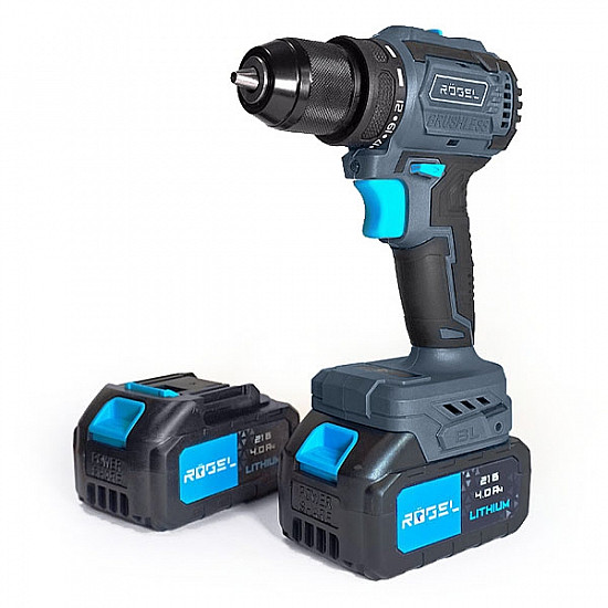 RÖGEL CDR-2140BL Дрель-шуруповёрт бесщёточная аккумуляторная RÖGEL, 21 В, 0-450/0-1450 об/мин, металл. патрон, 4.0 Ач, 50 Нм, 2 АКБ, кейс
