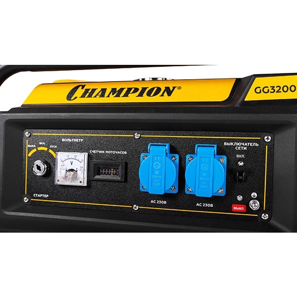 CHAMPION GG3200EW Генератор, 7,5 лс, 15 л, 3,2/3,5 кВт, эл.старт колеса, счетчик