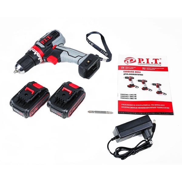 PIT PID03001-12M2/BL Дрель аккумуляторная, 12В, 1,5 Ah., 28Нм., 2 акб, с функцией удара, фикс. шпинделя, бесщеточный.