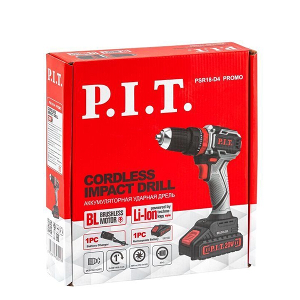 PIT PSR18-D4 Promo Дрель ударная аккумуляторная, 20 В, 0-450/1450 об/мин., 1 Li акк , 40 Нм