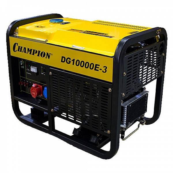 CHAMPION DG10000E-3 Генератор дизельный, 12,5/13,75кВА, 17л.с., 25л, 4,2л/ч, эл.старт, колеса, счетчик
