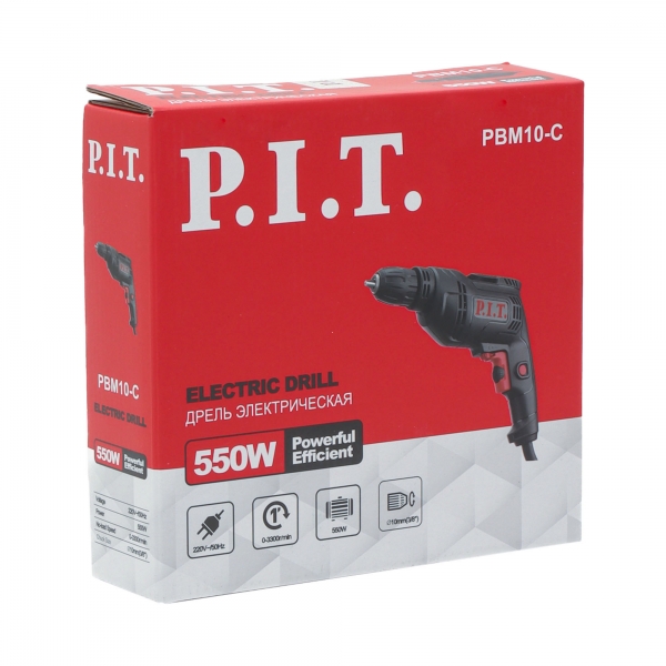 PIT PBM10-C БЗП Дрель электрическая, 550 Вт, БЗП, реверс, рег.скорости, 0-3300 об/мин PIT