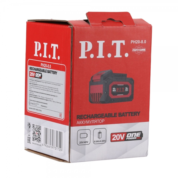 PIT расходник PH20-8.0 Аккумулятор бивольтовый OnePower 20В/40В,4Ач/8Ач, li-Lon, индикация заряда, плата