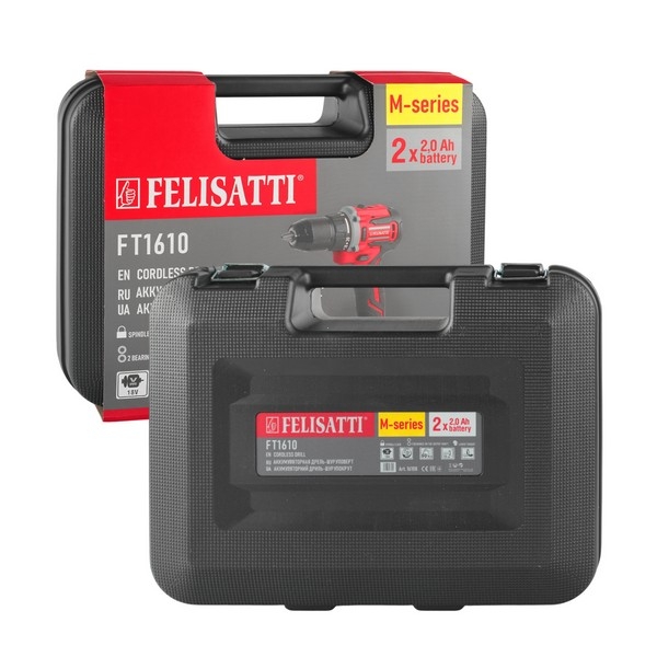 Felisatti FT16108(16108) Аккумуляторная дрель-шуруповерт,18 В, 60 Нм, 0-500 / 0-1500 об/мин, 2 аккум.,2,0 Ач, кейс, М-серия