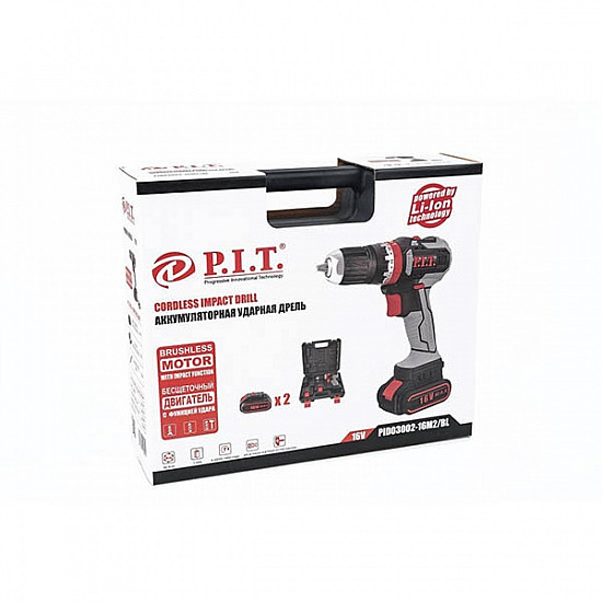 PIT PID03002-16M2/BL Дрель аккумуляторная, 14,4В, 1,5 Ah., 30Нм., 2 акб, с функцией удара, фикс. шпинделя, бесщет.