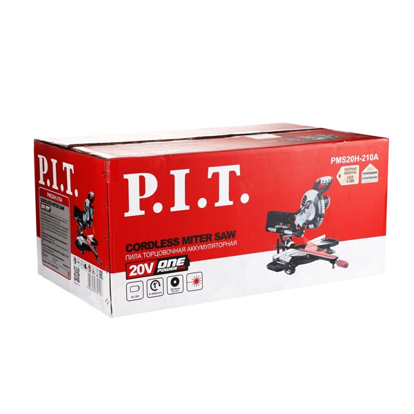 PIT PMS20H-210A Пила торцовочная аккум. бесщёточная P.I.T. SOLO, 20В, Ø210 мм, накл 45°, протяжка, лазер