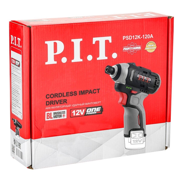 PIT PSD12K-120A Винтоверт IMPACT аккум. бесщёточный SOLO, 12 В, 120 Нм, 3 ск, 0-4300 уд, HEX 1/4
