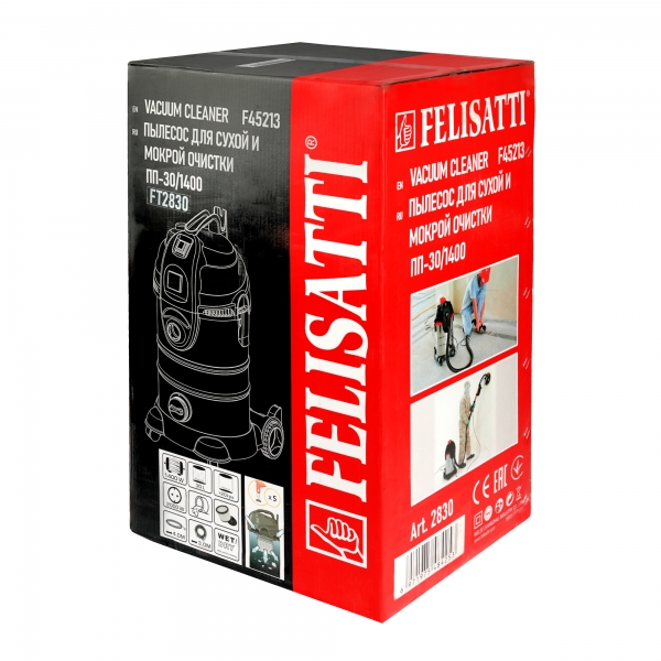 Felisatti FT2830 Felisatti Пылесос 30/1400, 1400 Вт, бак 30 л, 20 кПа, сухая и влажная уборка