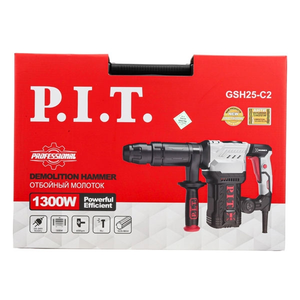 PIT GSH25-C2 Молоток отбойный SDS-MAX электрич. P.I.T., 1500Вт, 15дж, 4100 уд/мин, 12 полож. зубила