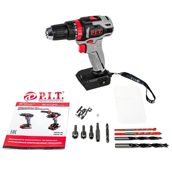 PIT PSB20H-10B Дрель ударная бесщеточная аккумуляторная, Li-ion, 20В.,38 Нм.,патр.0.8-10мм.,0-450/0-1450 об/мин. Без АКБ и ЗУ.