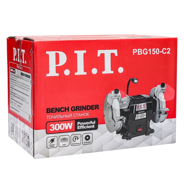 PIT PBG150-C2 Станок точильный электрич. P.I.T., 300 Вт, 2950 об/мин, Ø150х12.7х20 мм, LED, пылезащита